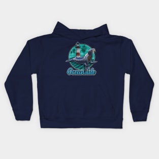 California Sea Lion at Oceanside with Palm trees and Lighthouse Kids Hoodie